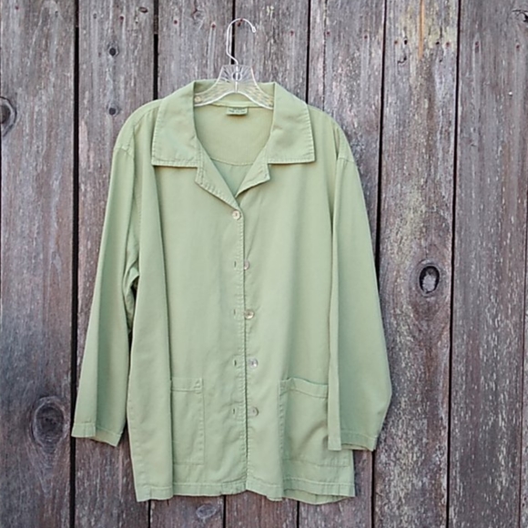 Light Green Cotton Duster Jacket Topper - Picture 2 of 7